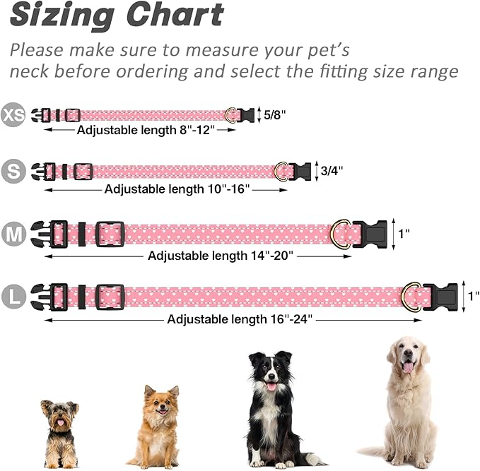 TMOODEL Reflective Dog Collar for Medium Dogs, Cute Adjustable Heavy-Duty Nylon Puppy Collars for Boy and Girl Female, Soft Pet Accessories with Quick Release Buckle, Neck 14-20", Pink Hearts
