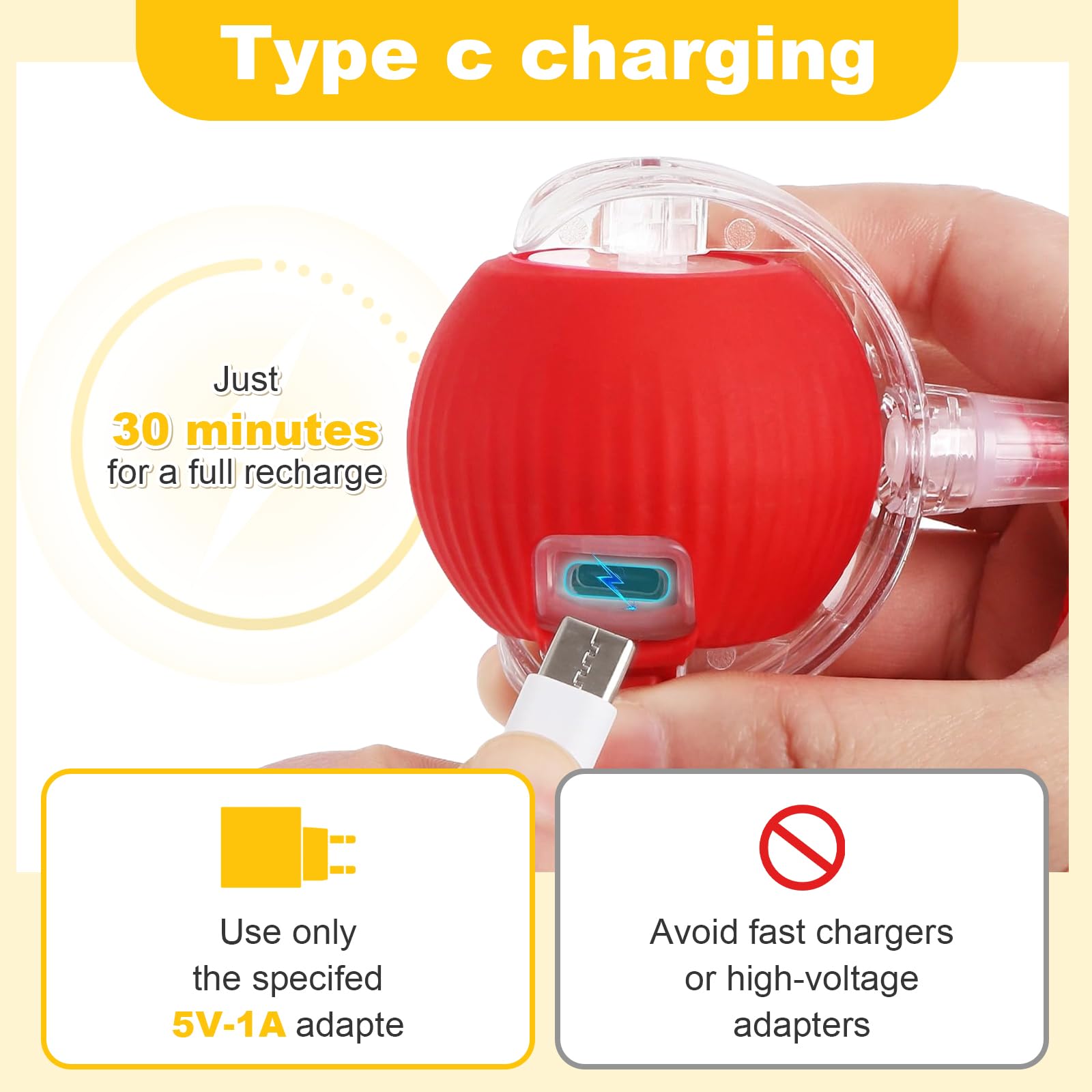 USB Rechargeable Smart Cat Toy Ball, 360° Rotation Automatic Moving Chase Toy, Obstacle Avoidance Interactive Play with 4 Spiral Springs, Enrichment Toys for Indoor Cats, Puppies & Small Dogs (Red)