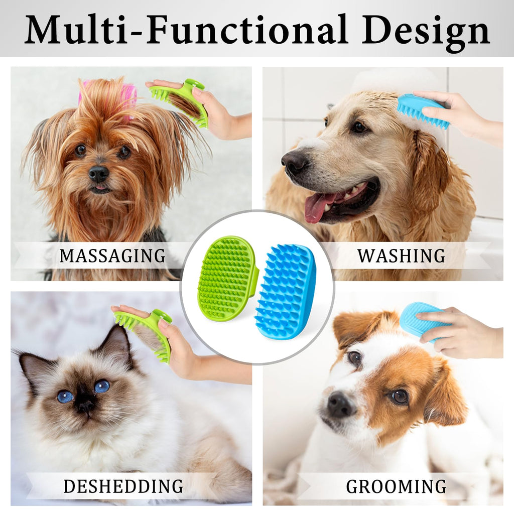 2PCS Dog Bath Brush Set | Adjustable Handle Dog Scrubber for Shampooing, Deshedding & Massaging, Suitable for Pets | Curry Comb & Shampo Brush for Dogs Cats and Horses (Green Blue)