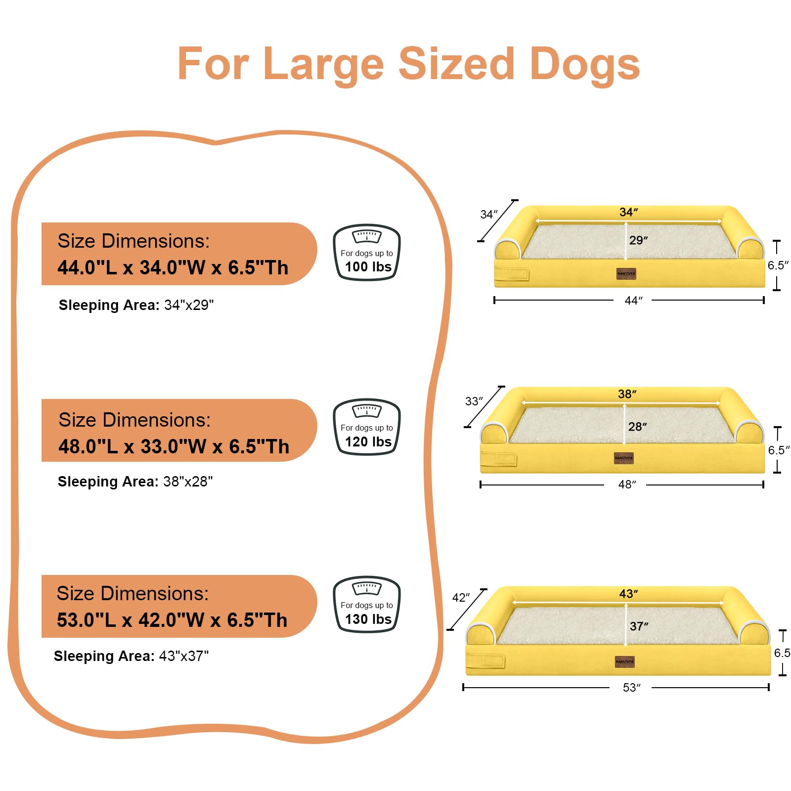 NANUYA Orthopedic Dog Bed for Jumbo Dogs, 53 x 42 Inch, Ginger