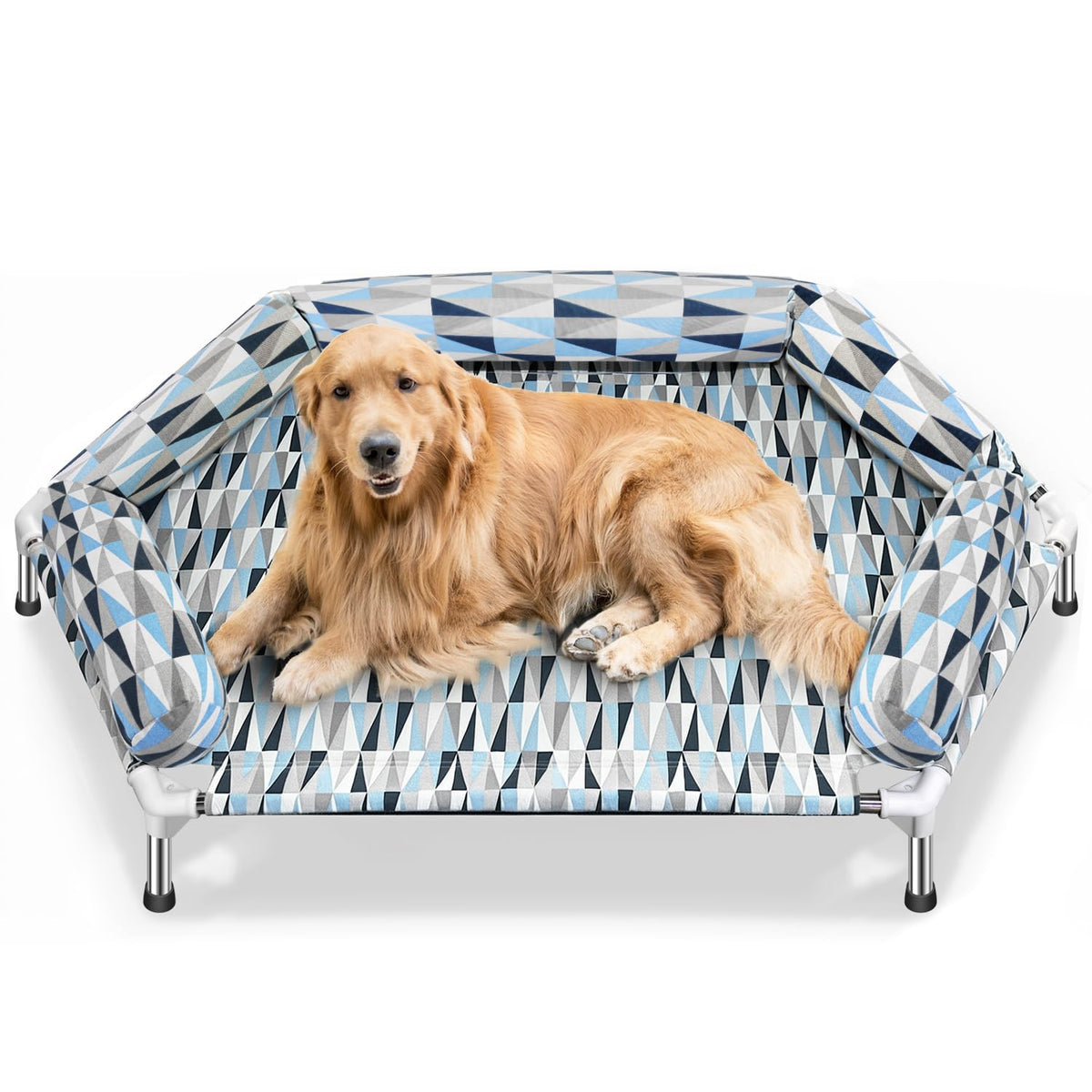 Elevated Dog Bed with Bolster, Raised Cooling Orthopedic Dogs Cot X-Large