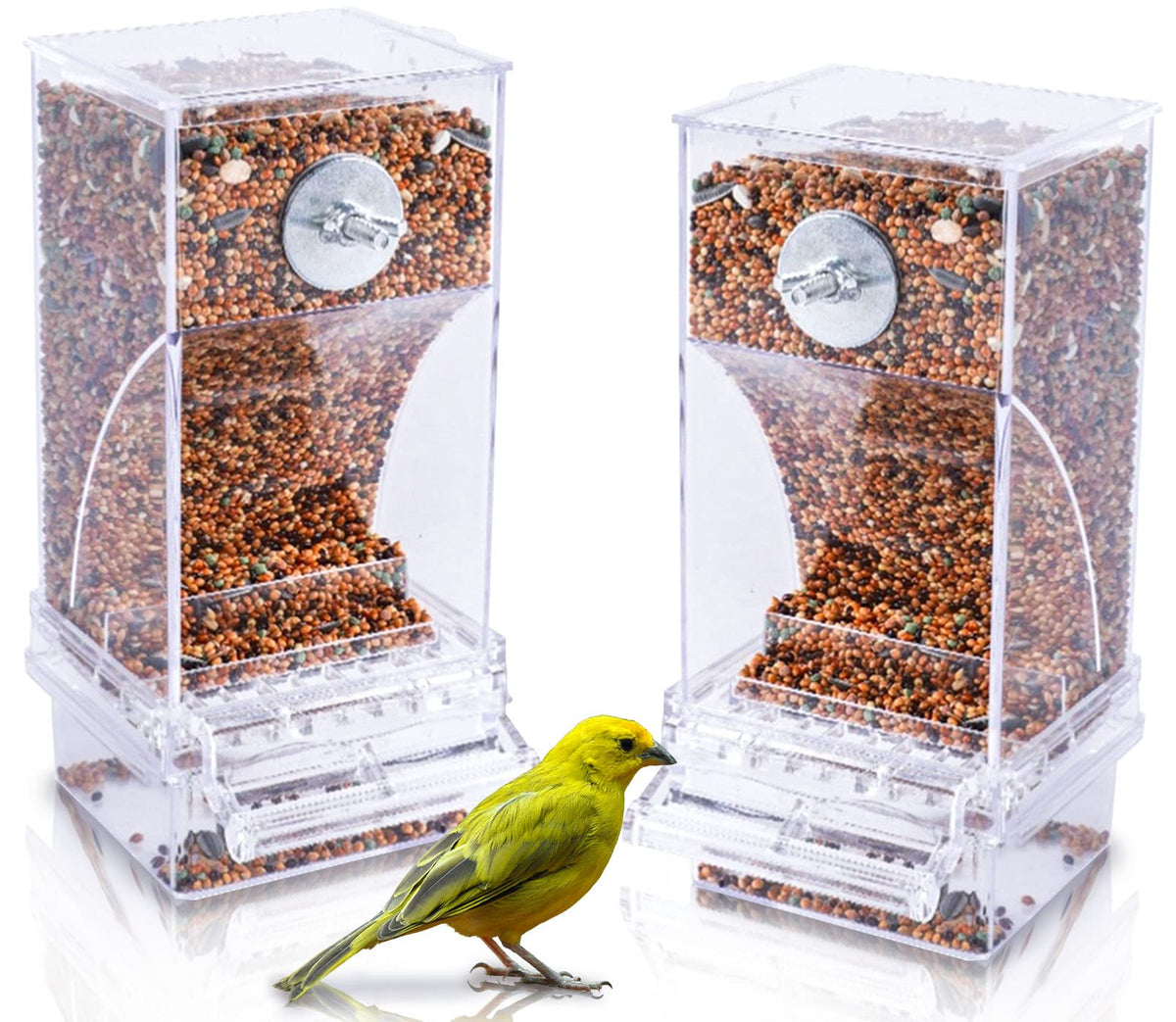 Hamiledyi Automatic Bird Feeder No Mess Bird Cage Feeder Seed Food Container with Perch Transparent Parrot Cage Accessories for Parakeets, Budgies, Cockatoos, Finches, Lovebirds, Canaries (Green)