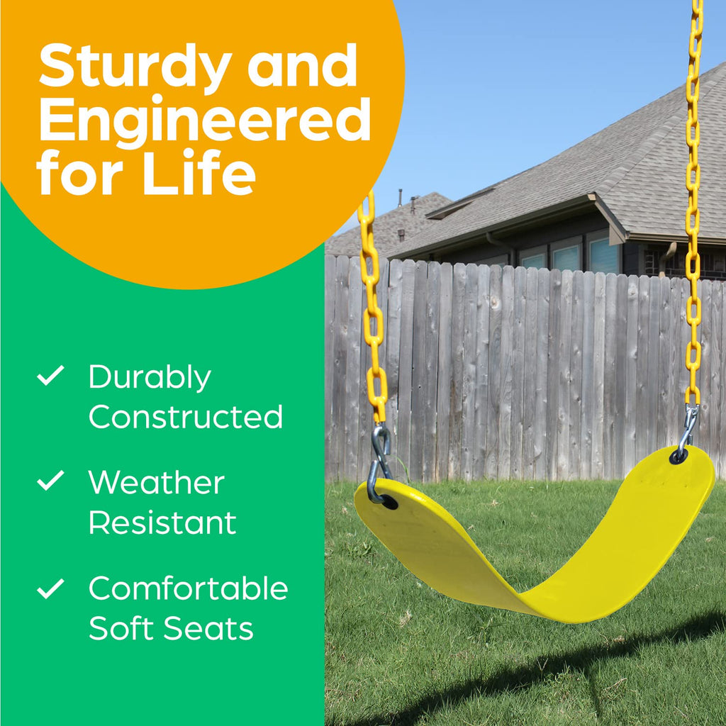 Jungle Gym Kingdom Swing for Outdoor Swing Set - Swing Seat Replacement Kit with Heavy Duty Chains - Backyard Swingset Playground Accessories for Kids - Yellow, 1 Pack