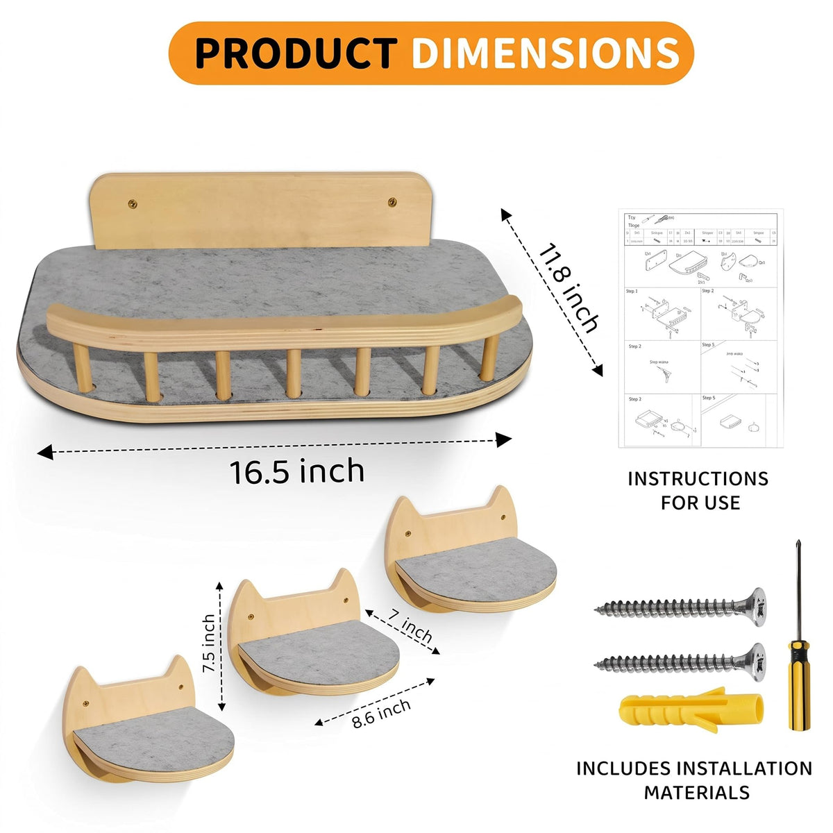 BUOGA Cat Wall Shelves, Modern Cat Wall Furniture for Indoor Cats