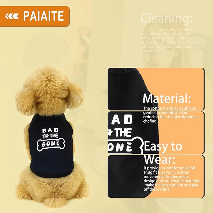 Discover Cozy Cotton Canine Wear: Soft, Lightweight, and Breathable Dog Shirt Vest with Eye-Catching Graphics(Bad to The Bone), Keeping Your Furry Friend Warm and Comfy! Black S
