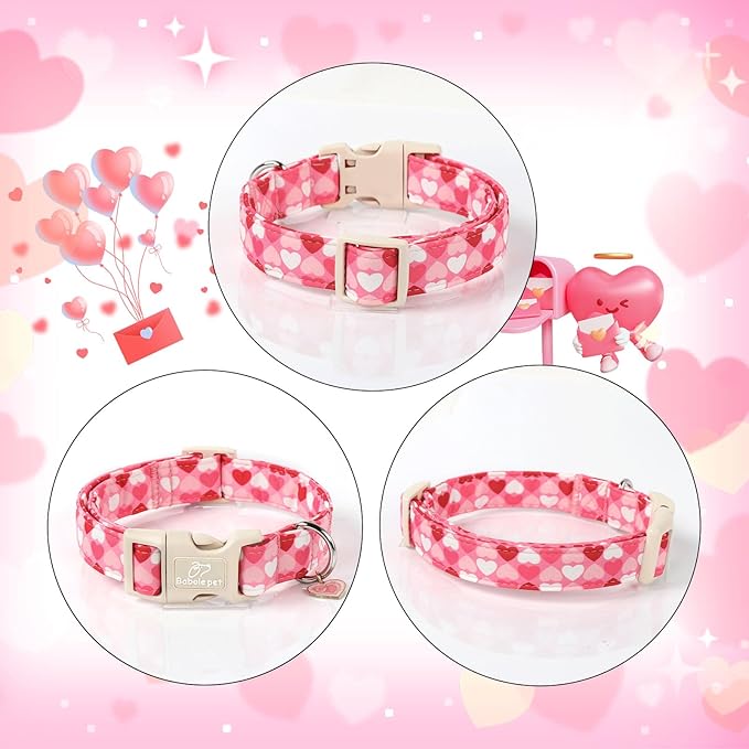 Babole Pet Valentines Dog Collar for Giant Large Dogs - Cute Valentine Pink Hearts Girl Dog Collars, Adjustable Girly Puppy Collar with Quick Release Buckle for Female Dogs XL
