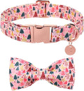 Christmas Dog Collar with Bow Tie, Pink Christmas Tree Collars for Dogs, Adjustable Pet Collar with Cute Xmas Tree Pendant, Winter Dog Accessories for Small Medium Large Dogs L
