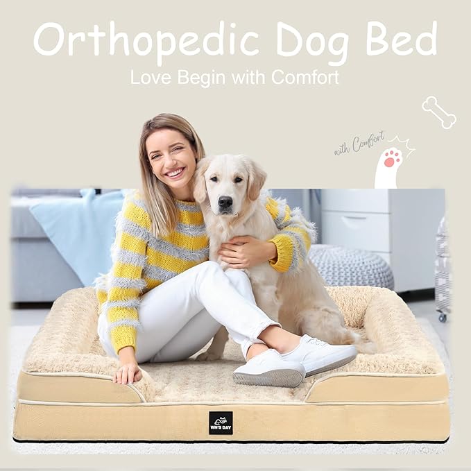 Orthopedic Dog Beds for Large Dogs, Memory Foam Dog Bed, Dog Sofa(Beige, L)