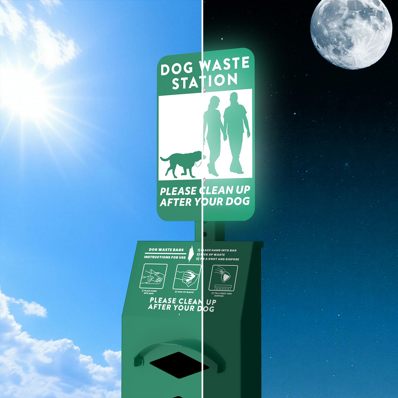 POCHAR Aluminum Outdoor Dog Bag Dispenser with Pick Up Sign for Pet Waste