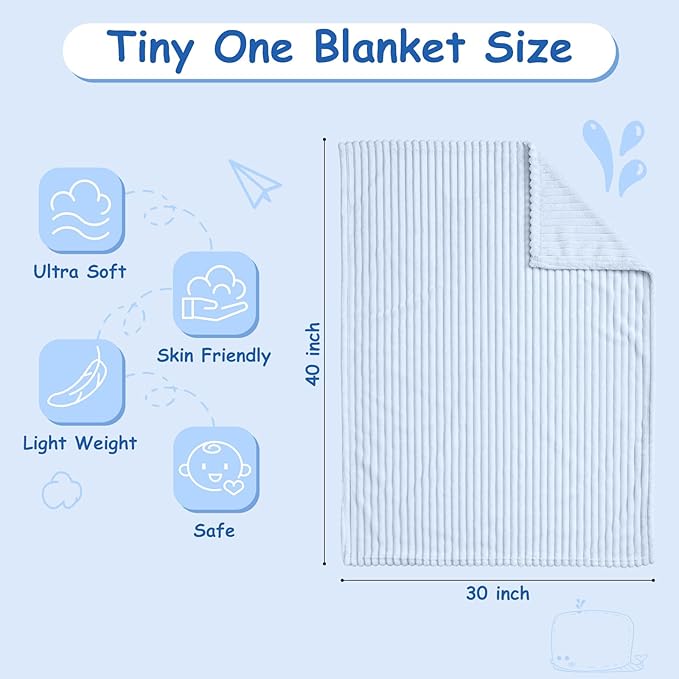 Eonkasp Soft Fleece Baby Blanket Ultra Cozy Blue Baby Blankets for Boys Warm and Lightweight Infant Toddler Newborn Receiving Gift with Reversible Stripes for Crib Stroller, 30x40 Inch, Light Blue