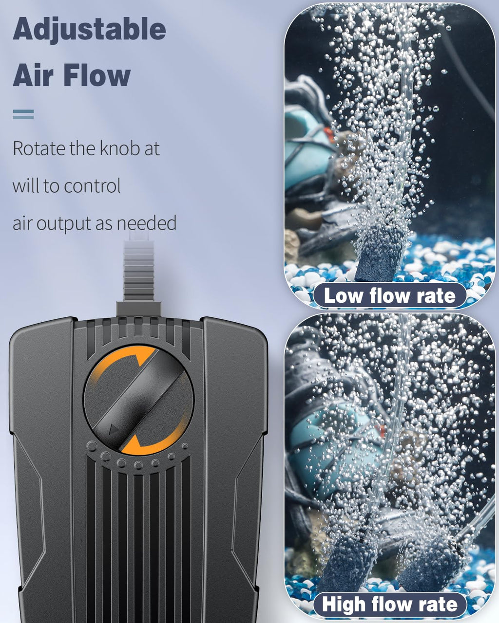 Pawfly Aquarium Air Pump 70 GPH Fish Tank Oxygen Pump for 60-120 Gallon Fish Tanks Buckets Dual Outlet Adjustable Ultra Quiet Aerator Pump with Airline Tubing Air Stones Connectors and Check Valves