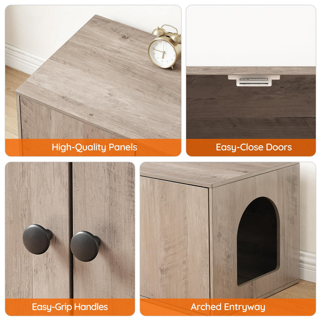 HOOBRO Cat Litter Box Enclosure, Hidden Litter Box Furniture with Side Entry, Litter Box Cabinet, Indoor Cat House, End Side Table, 31.5"L x 17.7"W x 16.3"H, for Living Room, Bathroom, Greige BG40MW01