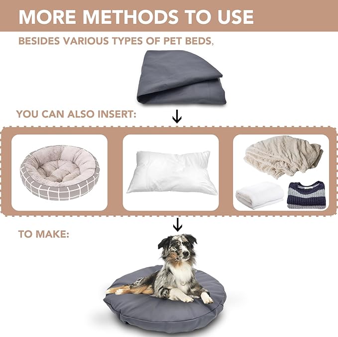 Dog Bed Cover Waterproof Replacement Machine Washable Covers for 36x36 Inch Dog Bed Heavy Duty Scratch Resistant Mattress Protector Pet Bed Round Grey Cover Only