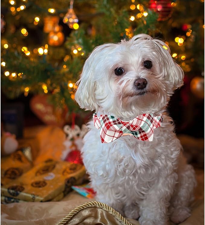 Dog Collar, Christmas Dog Collar Plaid Pet Collar Bow Holiday Bows Girl Boy Puppy Collar Adjustable Pet Collar for Small Dogs