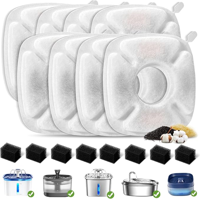 Redoso Brand 16 Pack Replacement Filters & 16 Pack Replacement Pre-Filter Sponges for Veken 95oz/2.8L Bellflower Pet Fountain Cat Water Fountain Dog Water Dispenser