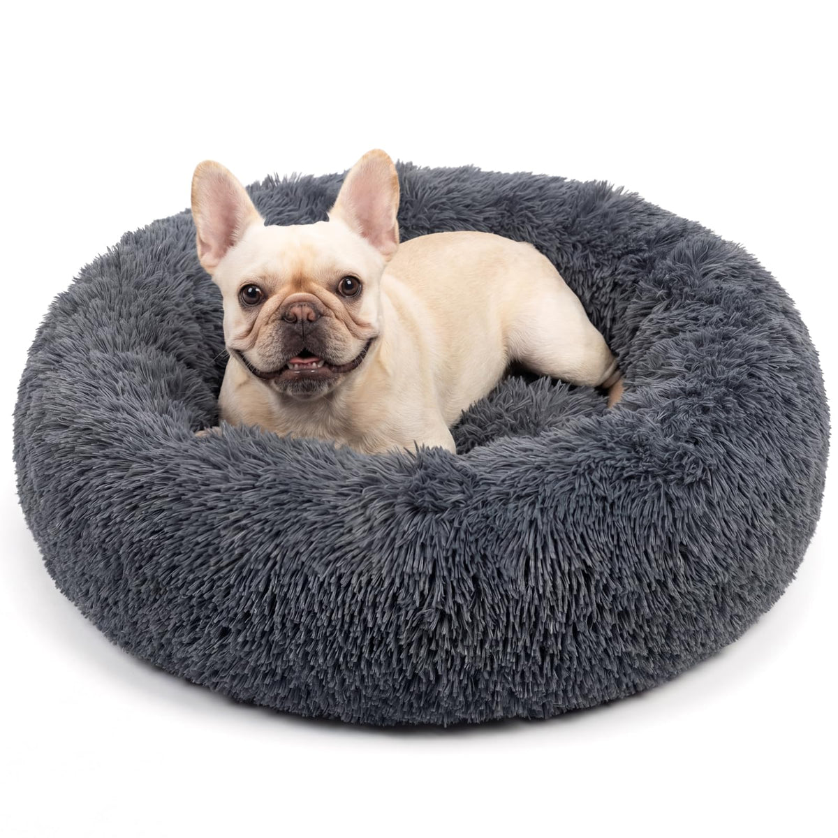 nononfish Round Calming Dog Bed,Plush Donut Pet Bed for Small Dogs