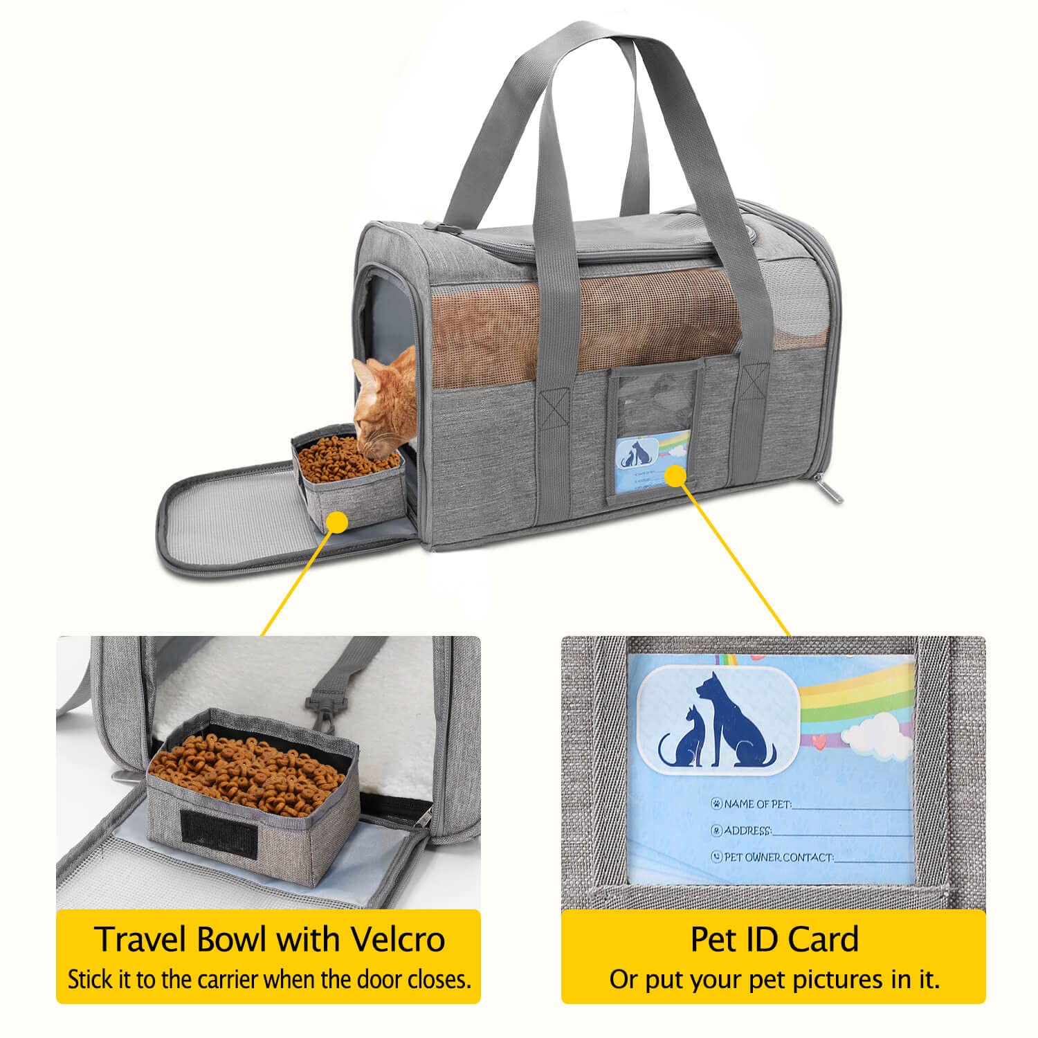 Refrze Cat Carrier,Dog Carriers for Small Dogs Medium Cats Pet Carrier up to 15 Lbs, TSA Airline Approved Cat Carrier Soft, Cat Dog Crate Travel Bag,Grey