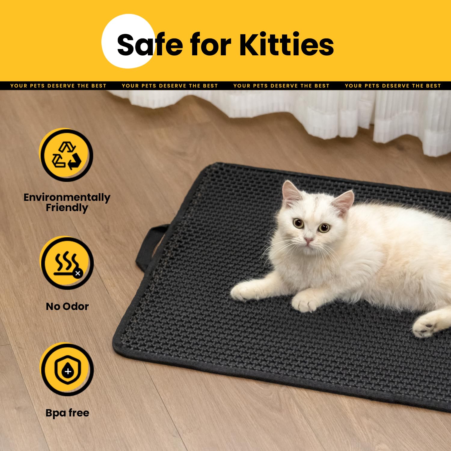 Cat Litter Mat, Upgrade Super Waterproof Back Layer Litter Box Mat, Non Slip, Durable, Soft on Paws Kitty Trapping Matt (24"x18", Black)