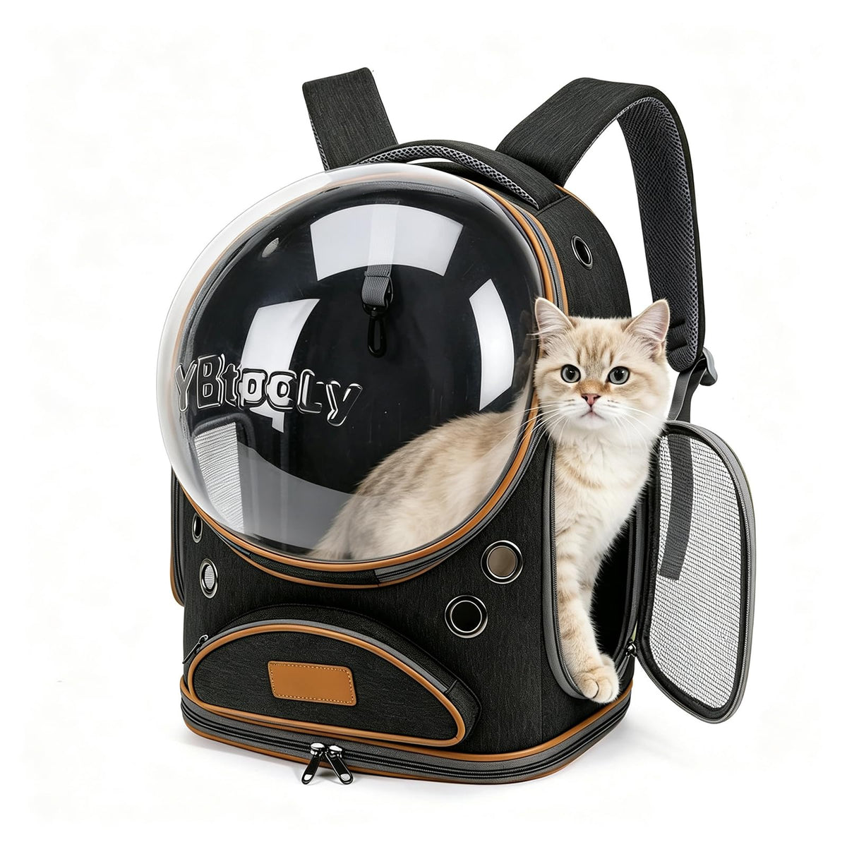 RuiXiangTeng Cat Backpack Carrier, Breathable Cat Carrier Large Space Bubble Pet Backpack for Small Dog and Large cat up to 16lbs, Transparent & Foldable Pet Carrier for Travel Hiking (Grey)
