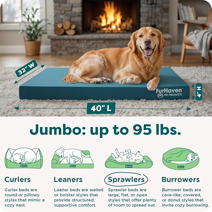 Furhaven Water-Resistant Cooling Gel Dog Bed for Large Dogs w/ Removable Washable Cover, For Dogs Up to 95 lbs - Indoor/Outdoor Logo Print Oxford Polycanvas Mattress - Deep Lagoon, Jumbo/XL