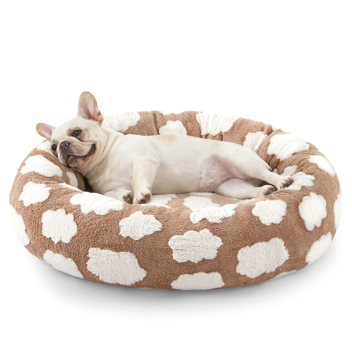 JOEJOY Jacquard Donut Round Small Dog Beds,Blue 23x23x7in, Removable Washable Cover, Cute Pattern, Ultra Soft Fluffy Calming Pet Bed with Thick Supportive Bolster