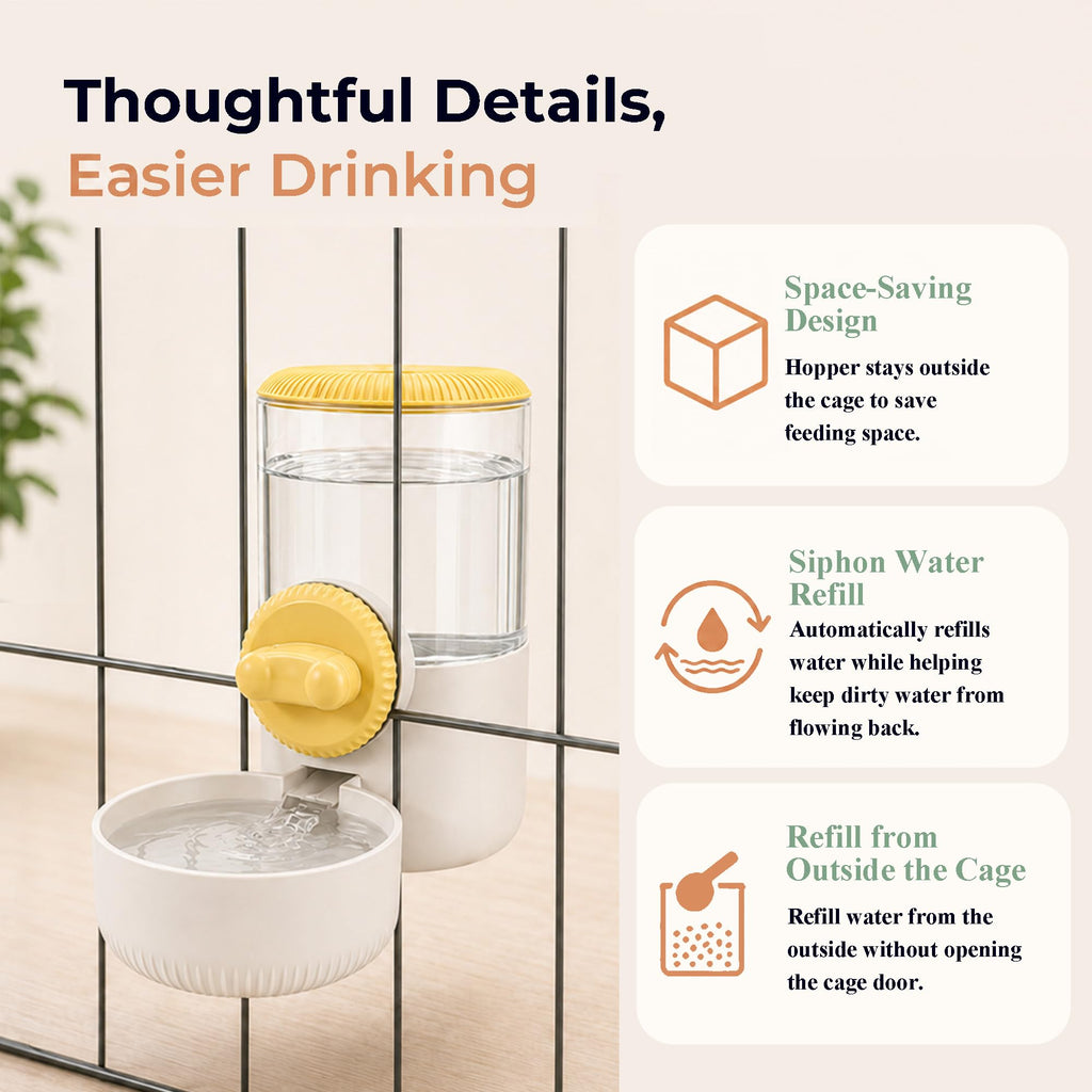 34 oz Cage-Hanging Gravity Water Bowl & Pet Water Dispenser