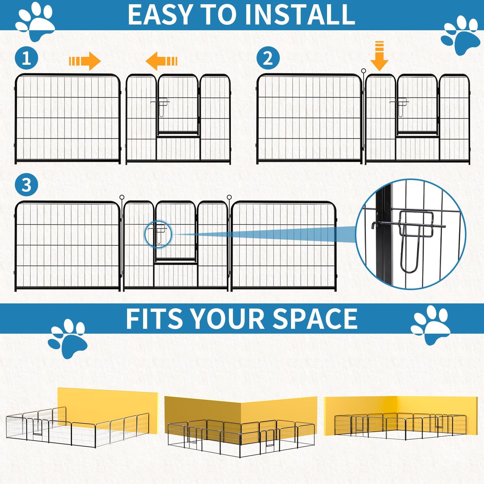 NEWBULIG Dog Playpen Indoor 24 Inch 16 Panels, Metal Outdoor Dog Fence Pen