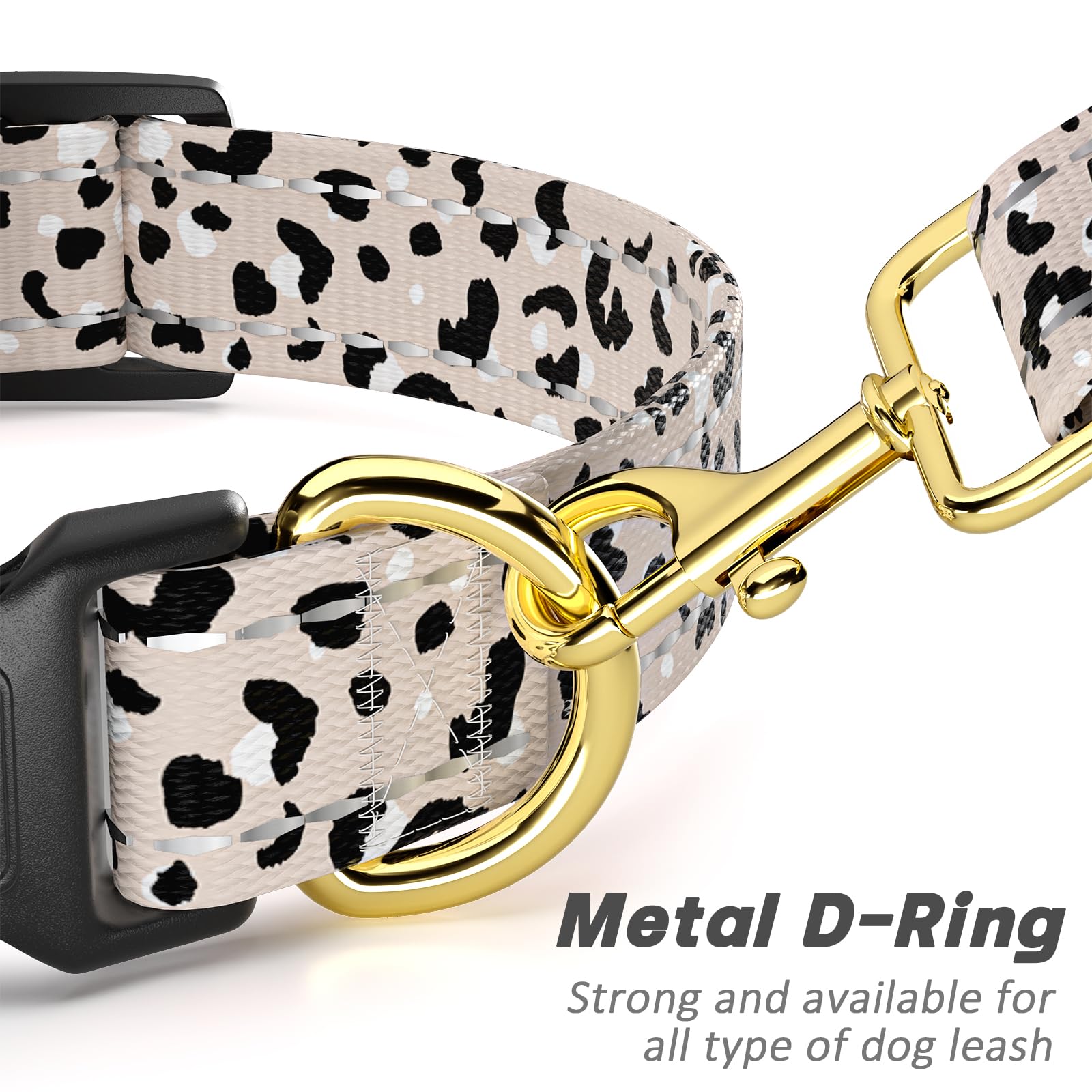TMOODEL Reflective Dog Collar for Extra Small Dogs, Cute Leopard Style Adjustable Heavy-Duty Nylon Puppy Collar for Boy and Girl Female, Soft Pet Accessories with Quick Release Buckle, Beige