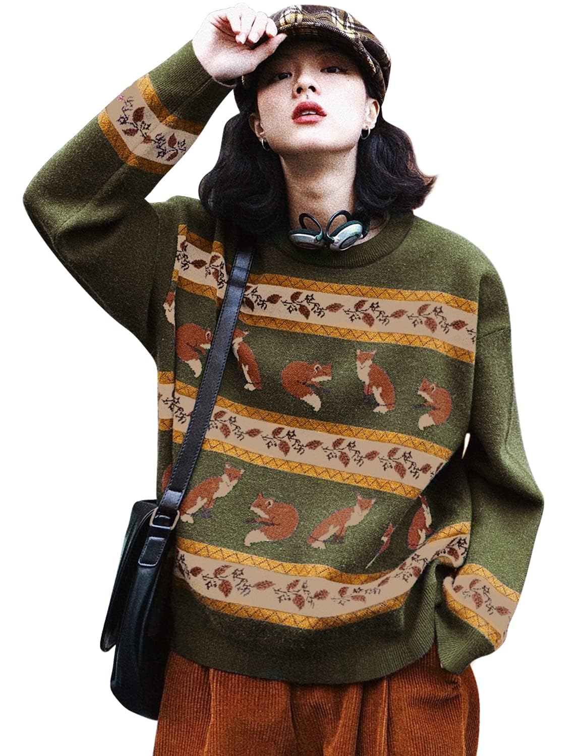 YESNO Women Christmas Sweater Graphic Printed Oversized Pullover Sweaters Casual Loose Knit Tops XL S01 CR083