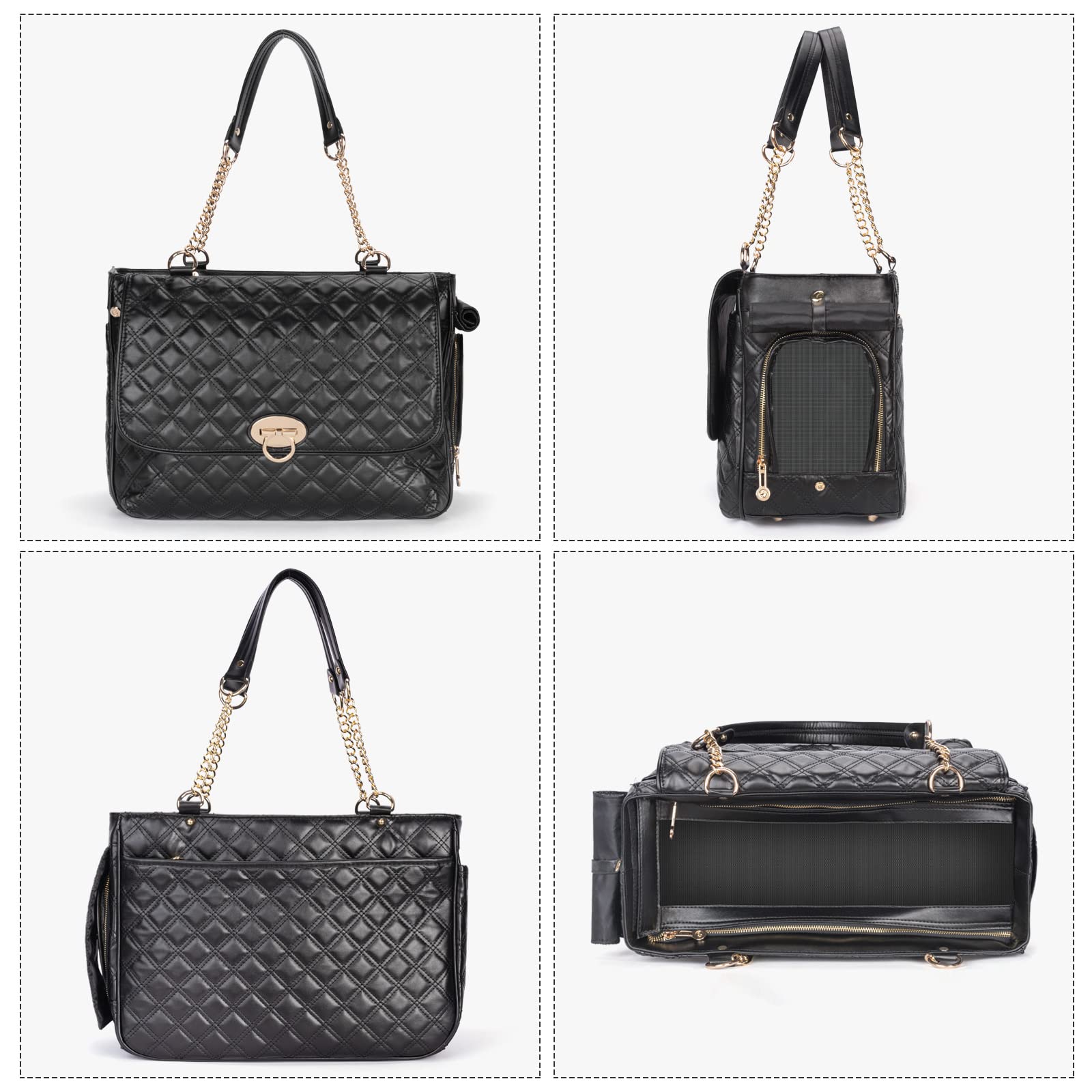 Fashion Pet Carrier Dogs Cat Small Animals Purse Bag, Leather Pet Carriers Dog Puppy Kitten Tote Travel Handbag TSA Airline-Approved