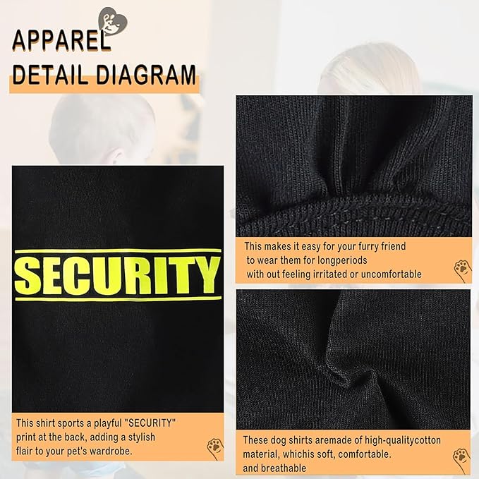 Discover Cozy Cotton Canine Wear: Soft, Lightweight, and Breathable Dog Shirt Vest with Eye-Catching Graphics(Security), Keeping Your Furry Friend Warm and Comfy! Grey M
