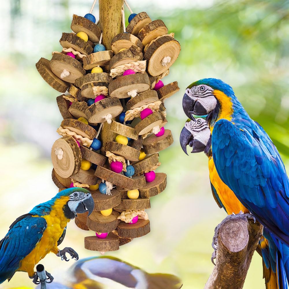 Extra Large Bird Parrot Toys- 19.7 inch Multicolored Natural Wooden Block Parrot Chewing Toy Suggested for Macaws cokatoos, African Grey and a Variety of Parrots. (Large Size)