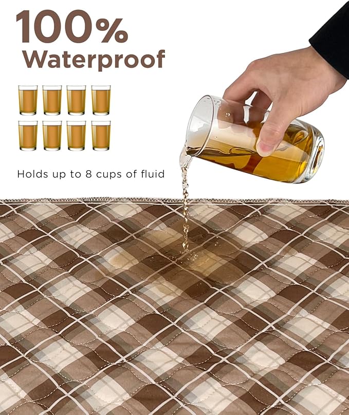 Non-Slip Bed Pads for Incontinence Washable (36" x 72"|2 Pack), Brown Grid, Waterproof Bed Pads, Bed Wetting Pads for Bed, Sofa, Floor, Resuable Underpads for Adults, Seniors, Pet
