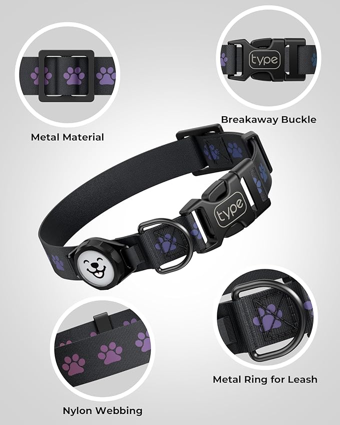 Dog Collar with Airtag Holder, IP67 Waterproof Reflective AirTag Dog Collars for Medium & Large Dogs, Adjustable Pet Collar with Twist-Lock Holder & Green Glow for Night (XL, 18.1"-27.95", Black)