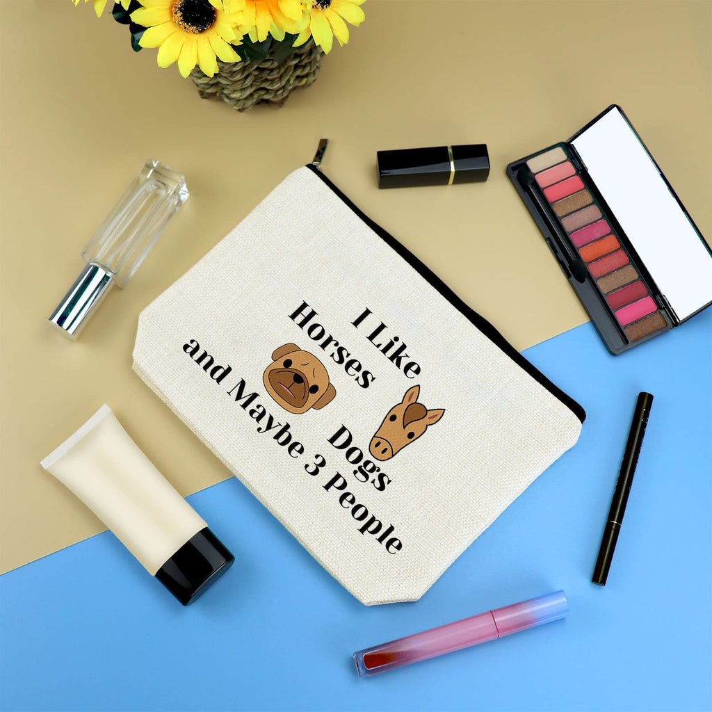 Dog Horse Lover Gifts Makeup Bag Dog and Horse Gifts for Girls Women Cosmetic Bag Cowgirl Equestrian Gifts Dog Mom Gift Birthday Christmas Gift for Dog Horse Lover Friend Sister Travel Makeup Pouch