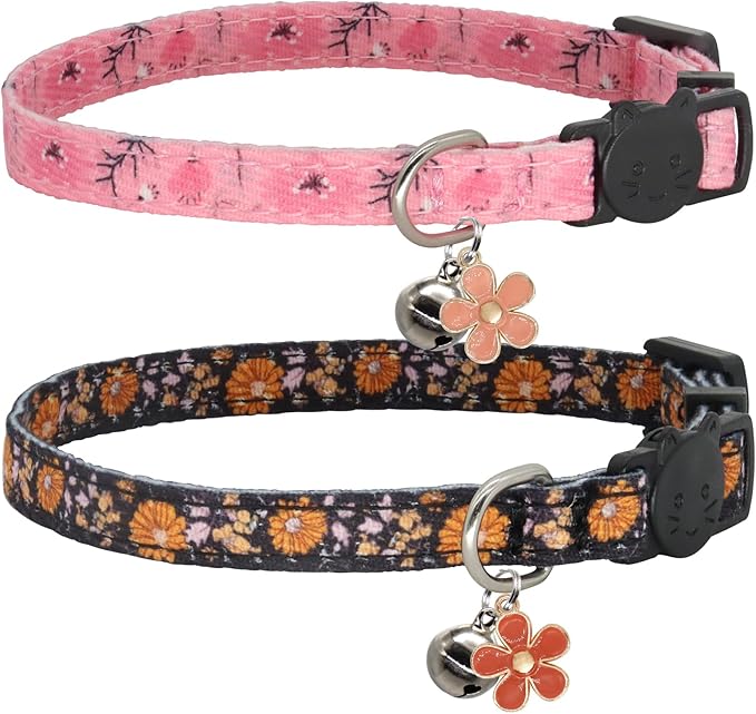 Cat Collar Breakaway, 2 Pack Cotton Kitten Collars with Bells and Removable Charms, Cute Planet Shaped for Indoor Boy, Girl and Adult Cats