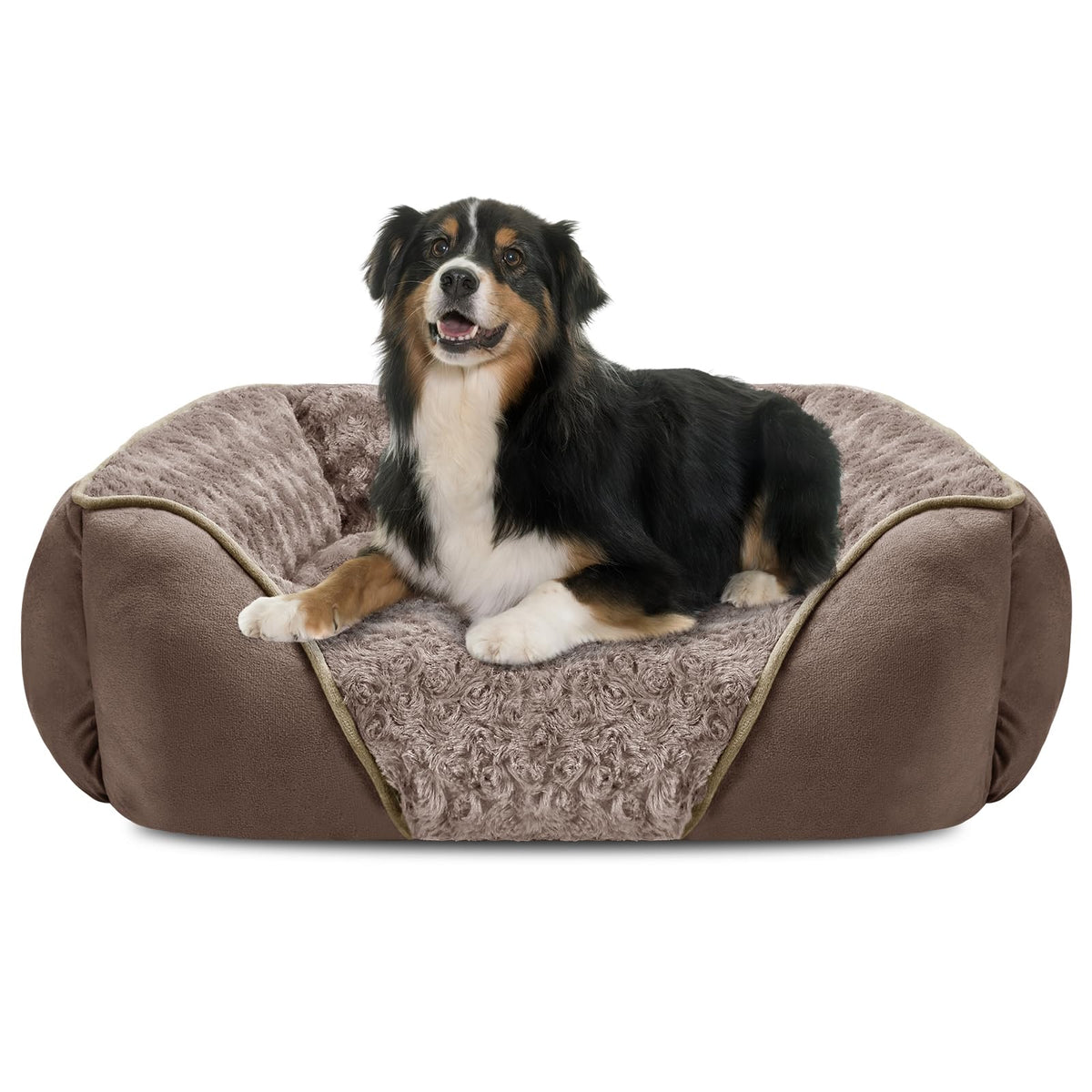 INVENHO Large Rectangle Orthopedic Dog Bed for Medium Small Dogs, Washable Soft Calming Puppy Sleeping Cuddler With Anti-Slip Bottom L(30"x24"x9")