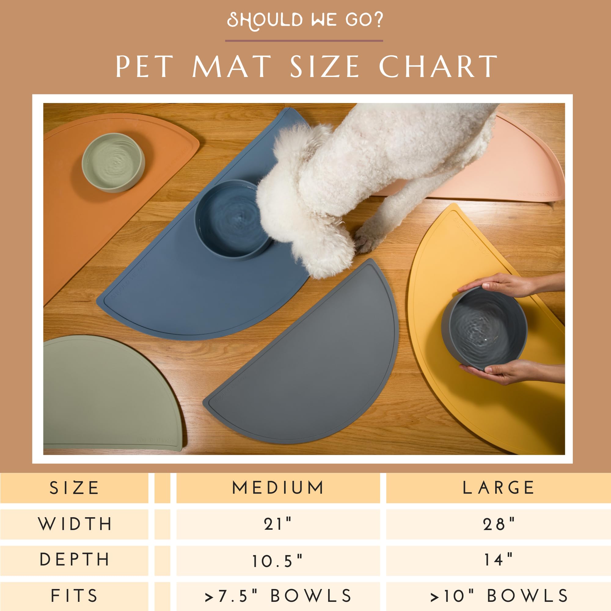 Should We Go? Waterproof Silicone Dog Food Mat – Large Size Non-Slip Pet Bowl Mat, Raised Edge Design, Easy-to-Clean Pet Food Placemat for Dog & Cat Bowls, 28" Across x 14" Deep - Blush