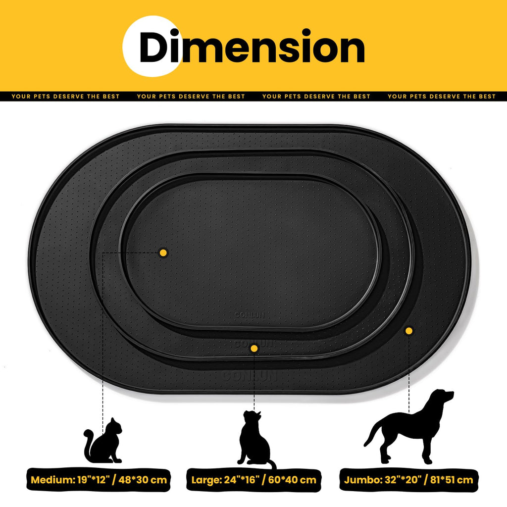 Conlun Dog Food Mat,1/2 Inch Raised Edges Cat Dog Feeding Mat for Spill Containment,BPA-Free Silicone Pet Food Mats for Floor Waterproof,Rubber Pet Placemats for Food and Water Bowls