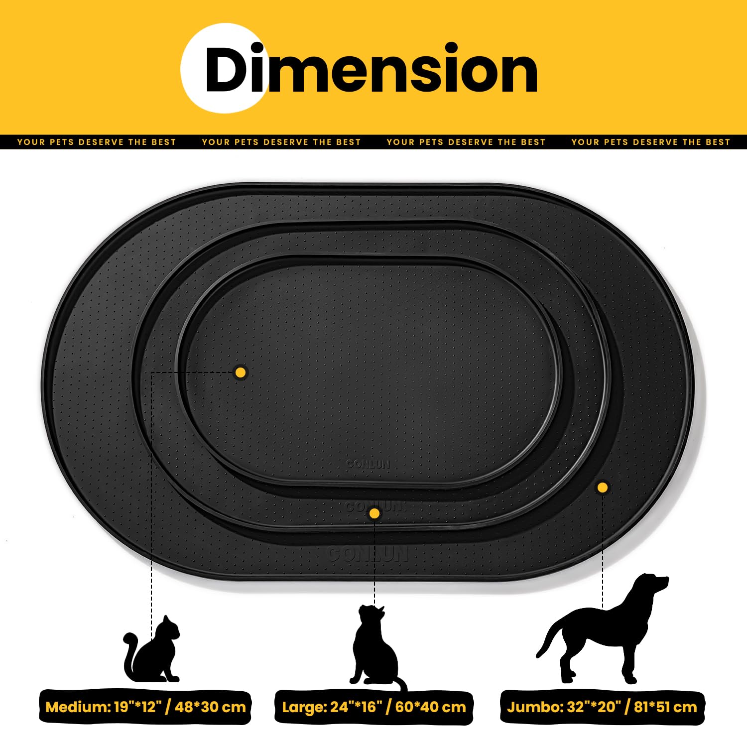 Conlun Dog Food Mat,1/2 Inch Raised Edges Cat Dog Feeding Mat for Spill Containment,BPA-Free Silicone Pet Food Mats for Floor Waterproof,Rubber Pet Placemats for Food and Water Bowls