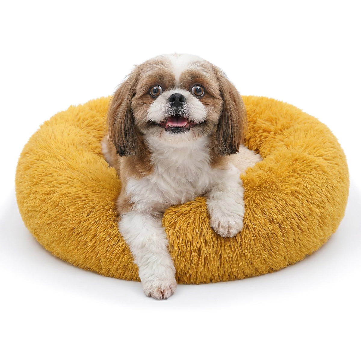 nononfish Round Calming Dog Bed,Plush Donut Pet Bed for Small Dogs