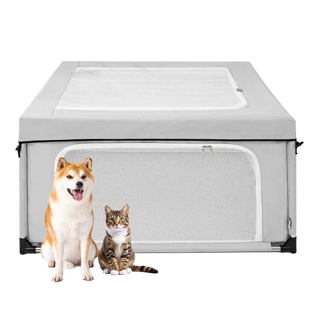 EHEYCIGA 42x42x26 Dog Playpen with Top Cover for Dogs & Cats, Sliver Grey