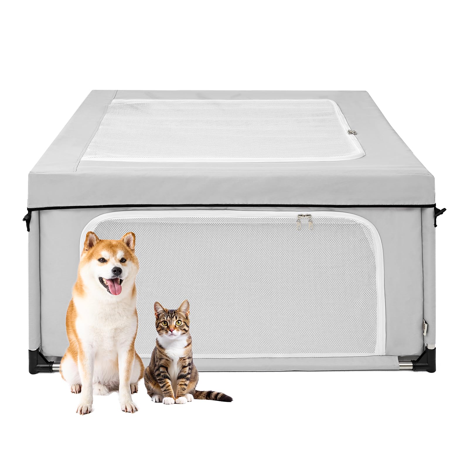 EHEYCIGA 42x42x26 Dog Playpen with Top Cover for Dogs & Cats, Sliver Grey