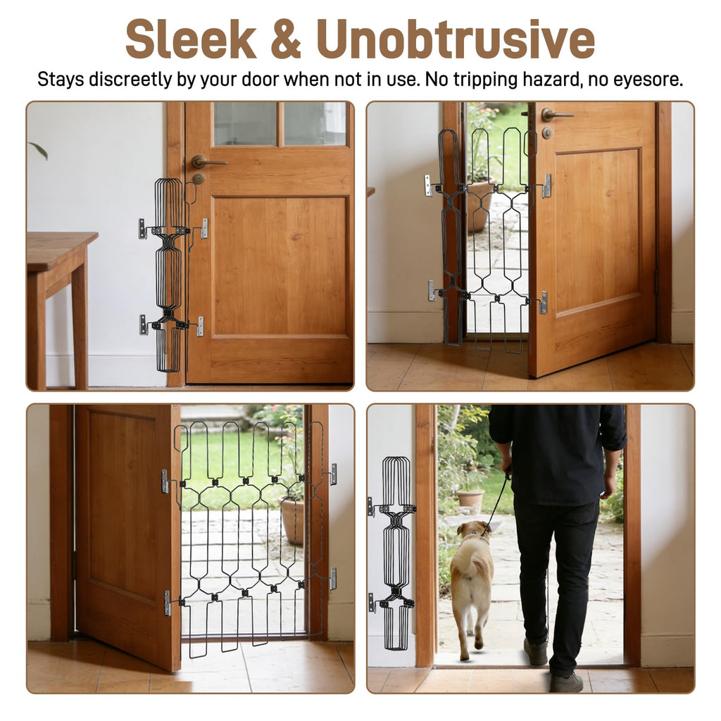 Retractable Dog Gate for Front Door 35.4" Wide 30.7" Tall Automatic Retractable Dog Barrier to Keep Pets Secure When Door Opens/Closes, Hardware Mount Front Door Barrier for Small/Large Dogs, Indoor