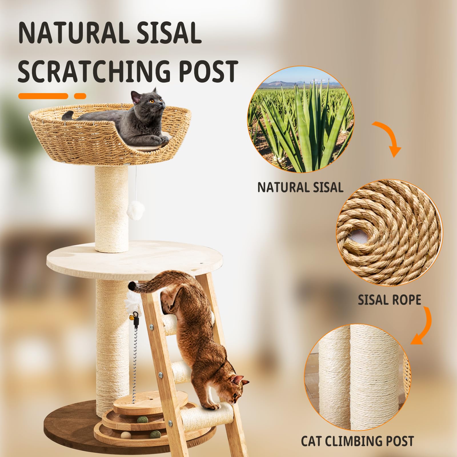 Hiyong Modern Cat Tree for Indoor Cats, 30 in Cat Tower with Basket Bed