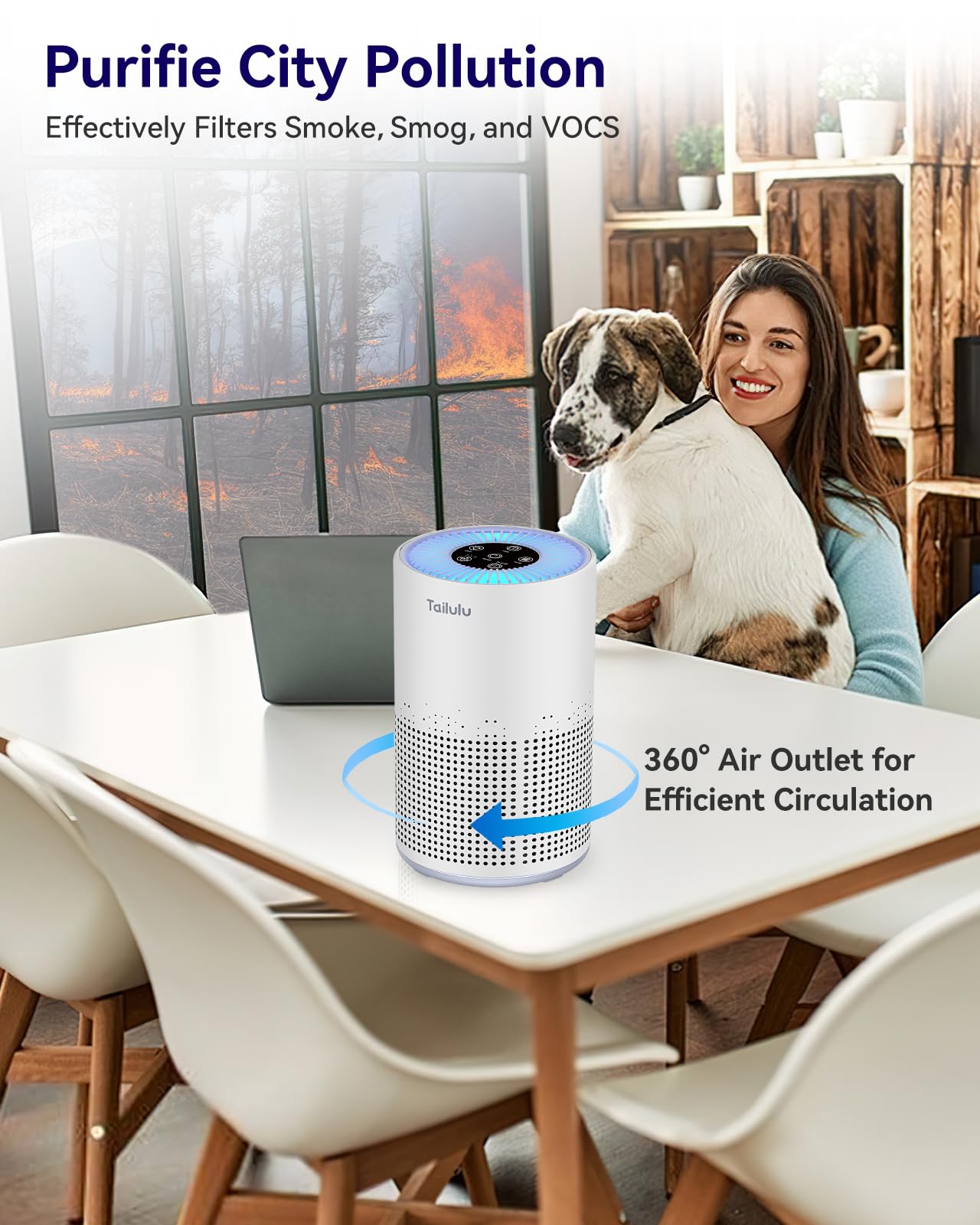 Tailulu Air Purifiers for Home 1200 Ft², H13 True HEPA Air Purifier Bedroom