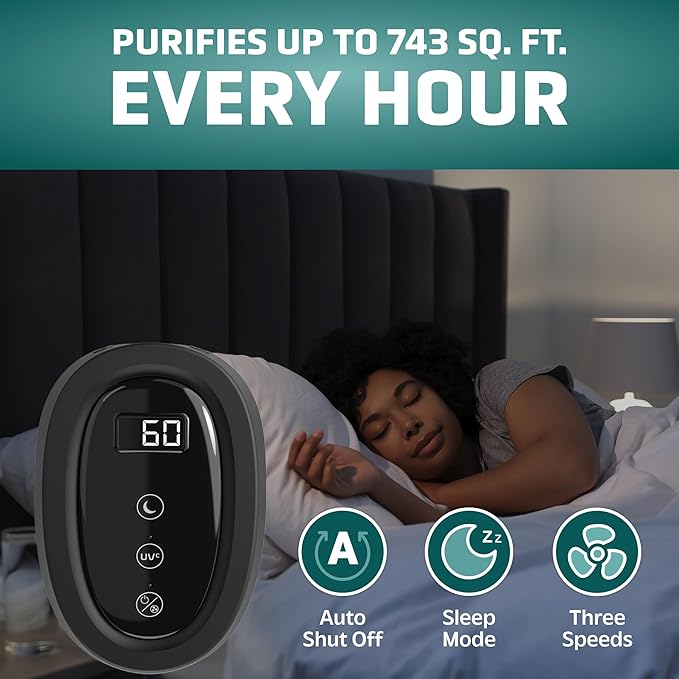 GermGuardian HEPA Large Room Air Purifier for Bedroom, Office, Dorm, and Home - Filters Pet Dander, Dust, Pollen, Smoke, Scents - Air Quality Monitor - AC4880B - 22" Tower - Black