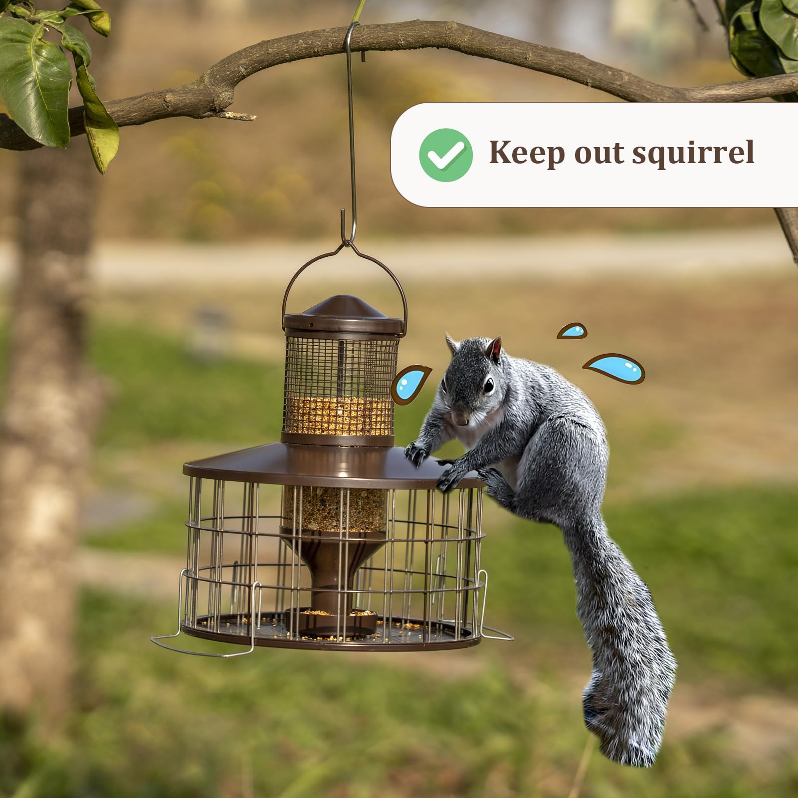 Upgraded Squirrel Proof Bird Feeders, 3Lbs Capacity Caged Bird Feeder, Innovative DIY Starling-Proof, Flexible Adjustment of Grille Size, Caged Seed Tube Feeders Outside Hanging(Copper)