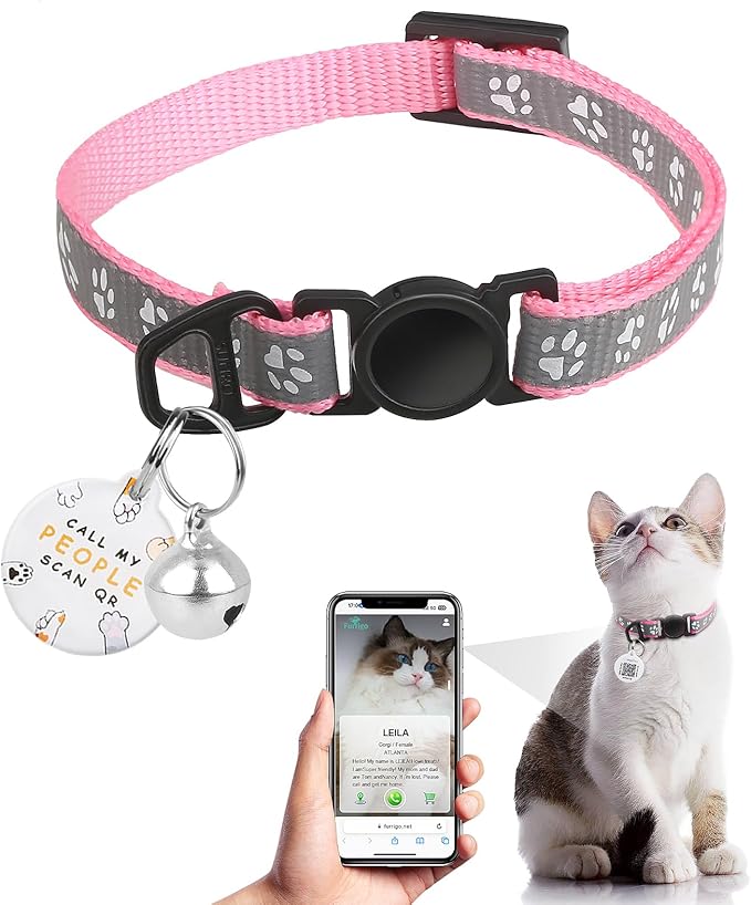 Breakaway Reflective Cat Collar with QR Name Tag & Bell (Sky Blue)