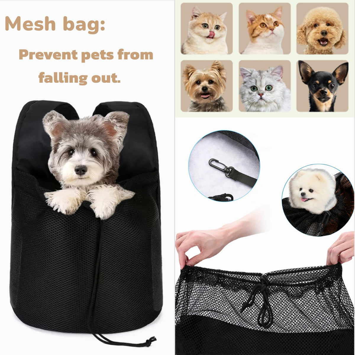 NALIYOUHU Dog Front Carrier Backpack,Ventilated Mesh Puppy Back Pack with Safety Belt,Adjustable Breathable Pet Carrier for Small Dogs Cats,Lightweight Doggy Backpack for Hiking Cycling Outdoor